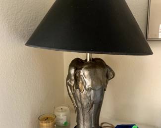 Vintage Ceramic Elephant Table Lamp, Art Deco Blue Mirrored Octagonal Electric Clock