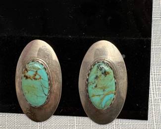 Kingman Turquoise and Silver Oval Earrings