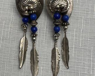 Navajo Silver & Blue Pierced Post Feather Earrings 