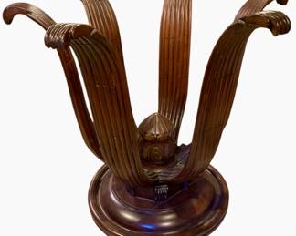 1970s Carved Wood Agave Dining Table with 60" Beveled Glass Top

