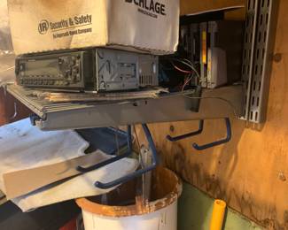 Metal and Wire Hanging Wall Shelving Unit, Four Shelves and Two Misc Pieces