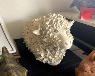 Whimsical Ceramic Sheep Statue