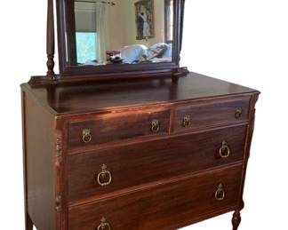 Antique Wooden Dresser with Adjustable Mirror
