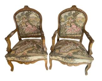 1960s French Louis XV Tapestry Arm Chairs, Pair
