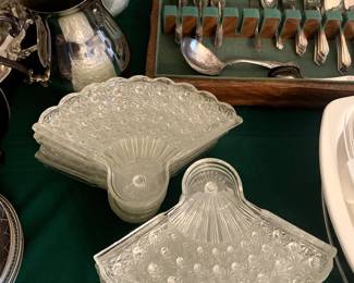 Anchor Hocking Buttons and Daisy Pattern Fan Shaped Luncheon Plates