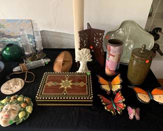 1950s Moorish Inlaid Marquetry Chess Board, Hand Crafted Pottery and Ceramics, Italian Majolica, Antique Wrought Iron Wheat Door Stop