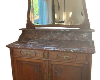 19th C French Oak Marble Top Dressing Table
