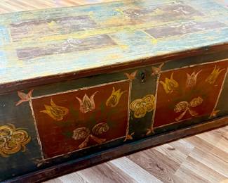 Large Swedish Storage Trunk painted design original