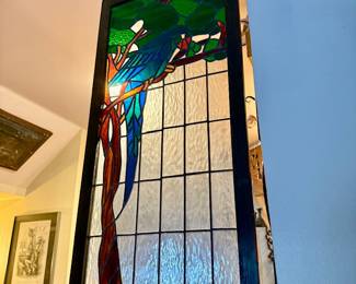 W/parrot design. / app 18 x 36” with wood frame