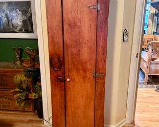 Tall Narrow Antique Cabinet w/shelves
Adorned with a horseshoe
