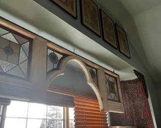Large Architectural Arched Wood Element w/Stained Glass Windows :)