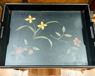 Large Black painted Tray / floral design