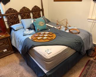 Ornate Wood Headboard, Bedding 
