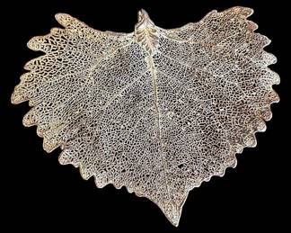 Lacy Dipped Leaf Silver Tone Pendant