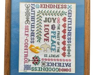 Framed Needlework Sampler Wall Decor
