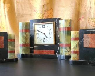 Art Deco 5-stone Mantle Clock & Garnitures