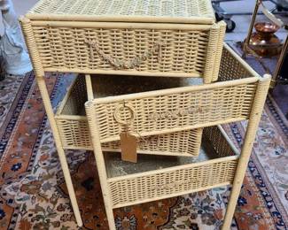 Traveilleuse or sewing table -- wonderful vintage pull-apart wicker storage tower 