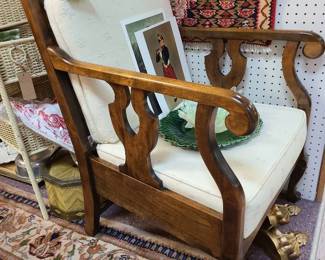 Mid-century caned-back armchair with cushions! Reserve $200
