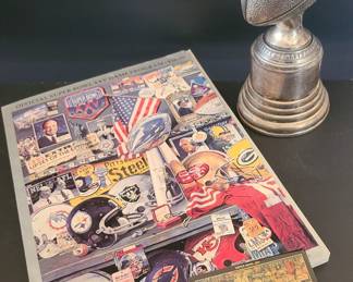 SuperBowl XXV Program and Plated Football Trophy
