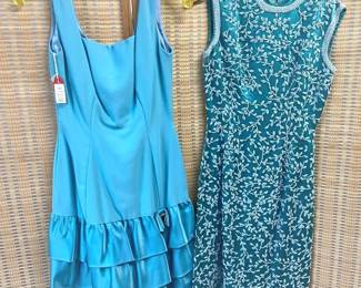 Teal Satin Beaded vintage Cocktail Dress & 80s Formal, new
