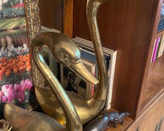 Large Brass Swans
