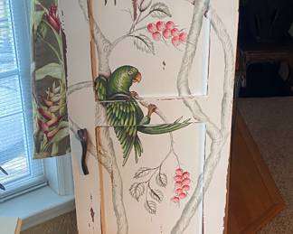 Wooden Storage Cabinet with Bird Themed Decoration