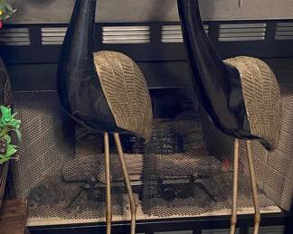 Pair of Large Brass and Stone Sculptured Birds