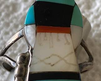 Signed Southwestern Silver and Coral Ring