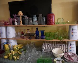 Shawnee pottery, vintage jars, Fostoria, Uranium glass