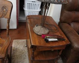 drop leaf table, stained glass lamp