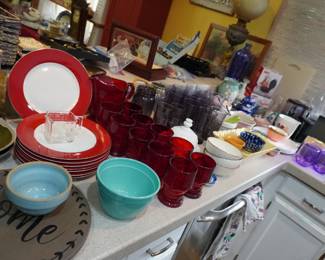 Ruby red, dishes, pottery bowl