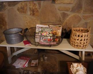 bench, basket, magazines, 