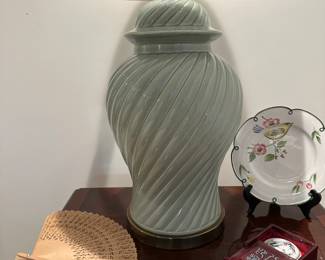 F119 - $35. Celadon Lamp measures 32" tall. 