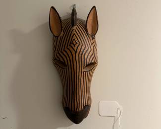 F98 - $30. Decorative Wooden Zebra Mask. 