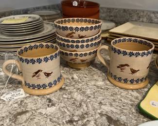 F149 - $35. Nicholas Mosse Pottery Ireland. 4 Bowls, 2 mugs (1 has chip).