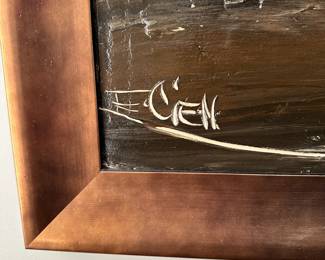 F6 - $500. Etta Benjamin Cien MCM Large Original Painting. Signed E. Cien. Measures  28.5" Wide x 40.5" Tall