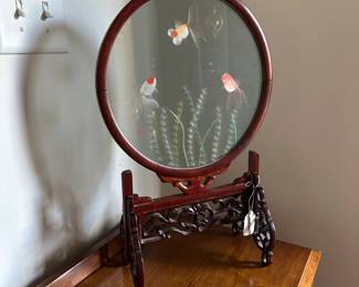F84 - $95. Chinese Double Sided Fishbowl Table Screen. Measures 10.5" x 6" deep x 20" tall. Excellent Condition. 