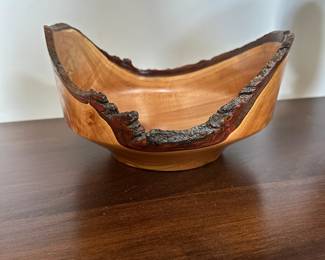 F28 - $65. Live Edge Decorative Wooden Bowl Signed - Robert Frey. #2089. Maple.  Measures 9.5" Wide x 8" Deep x 5" Tall