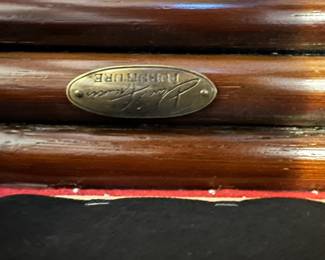 F129 - $150. Set of 4. David Francis Rattan Dinner Chairs. Have plaques on frame. All in sturdy condition - but they do show some wear.  Measure 22.5" Wide x 24" Deep x 37.5" T