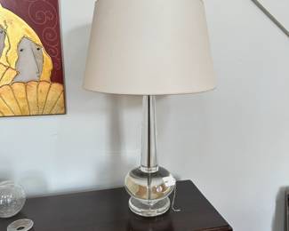 F25 - $50. Glass Table Lamp measures 27.5" tall. Shade is in good condition. 