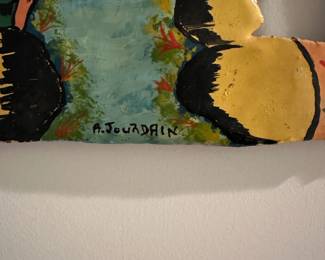 F99 - $35. A. Jourdain signed Folk Art Painting on Metal. 