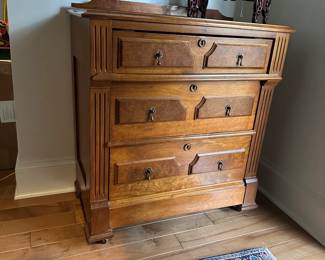 F31 - $325. Eastlake Antique Small 3 Drawer Chest. All drawers slide. Measures 28.75" wide x 15.5" deep x 30.5" tall. 