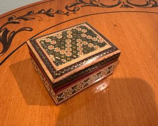 F126 - $12. Small Inlaid Decorative Box velvet lined. 