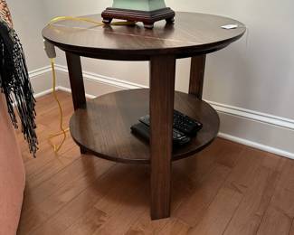 F36 - $125. Wooden 3 Legged Side Table. Measures 25" round x 22" tall. 