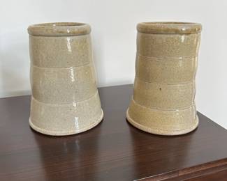 F26 - $65. Pair of Mark Hewitt & AW (Aaron Weaver). 71st firing. Pottery Vessels.  Measure 5" Wide x 6.75" Tall