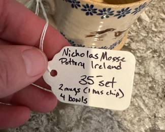 Nicholas Mosse Pottery Ireland. 4 Bowls, 2 mugs (1 has chip)