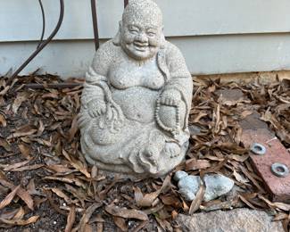 F20 - $25. Concrete Buddha Measures 9.5" Wide x 9" Deep x 12" Tall