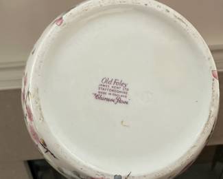 F41 - $35. Old Foley "Chinese Rose"  Lidded Urn.  Measures 6" Wide x 8" Tall with stand.
