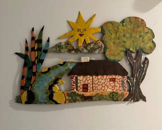 F99 - $35. A. Jourdain signed Folk Art Painting on Metal. 