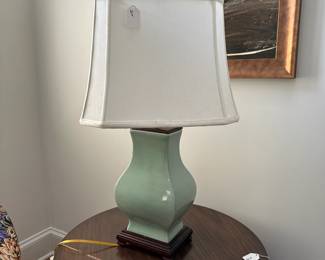 F35 - $75. Celadon Table Lamp. Shade is good. Measures 28.5" 